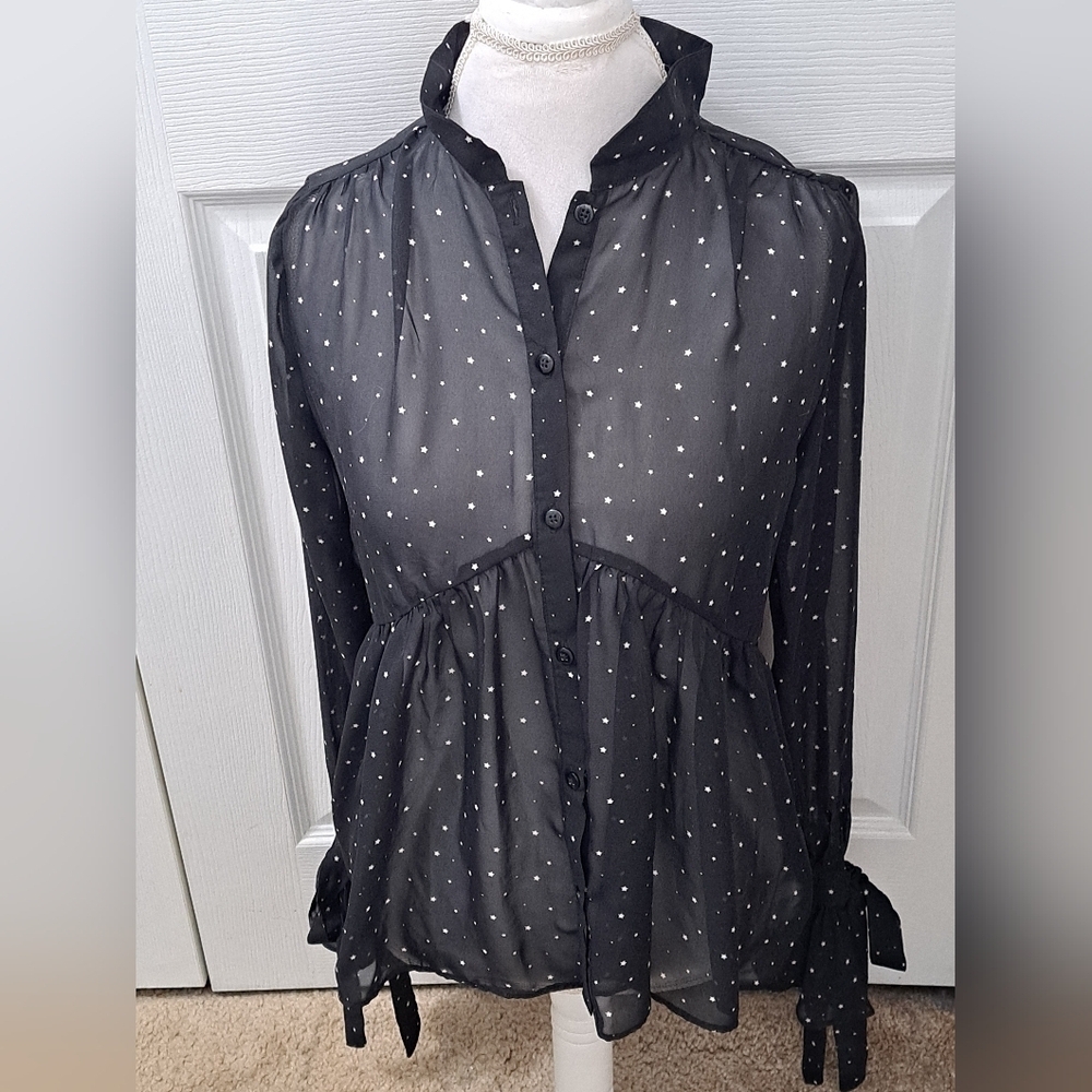 The Edit by Seventeen Black Sheer Blouse With Tiny Stars   Size M